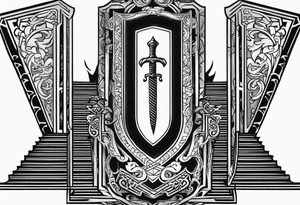 Valhalla  sword shield stairs tattoo idea