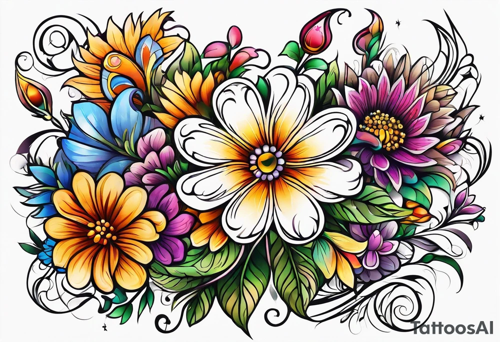 Paisley wild flowers tattoo idea