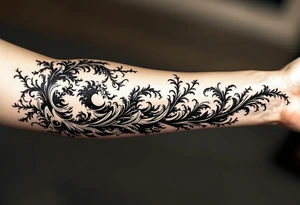 A bold black wave crest curls across the forearm, symbolizing strength and flow. tattoo idea