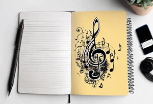 Spiral notebook with music notes coming out of it tattoo idea