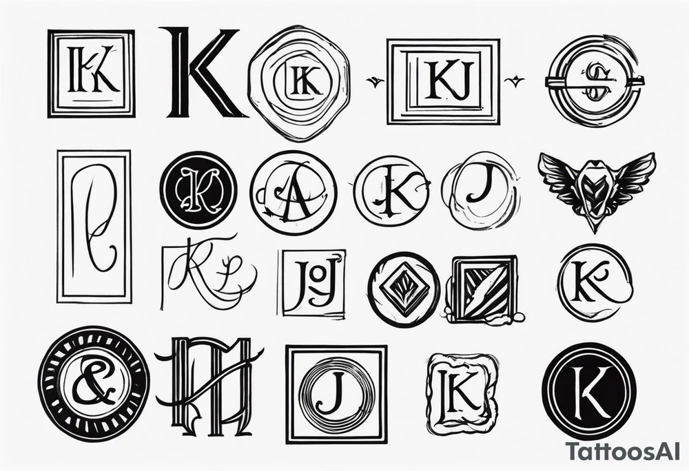 Stamp Tattoo with Initials K and J tattoo idea