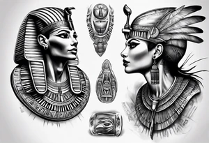 Egyptian theme full sleeve realistic tattoo idea