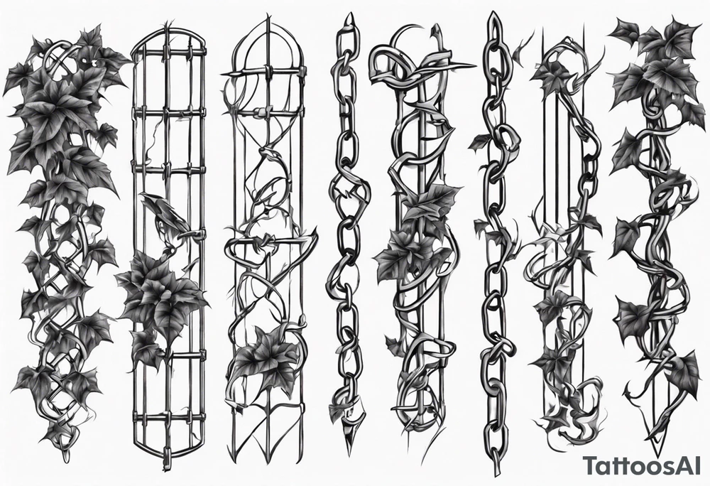 chain link fence with pointy ivy tattoo idea