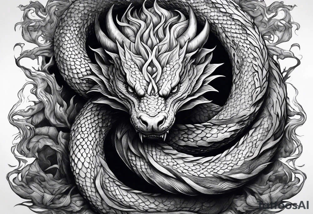 Jormungandr wrapped around Yggdrasil with water enveloping tattoo idea