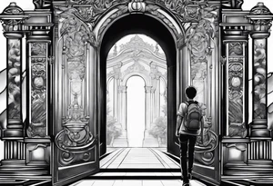 kid walking to the gates of freedom and money tattoo idea