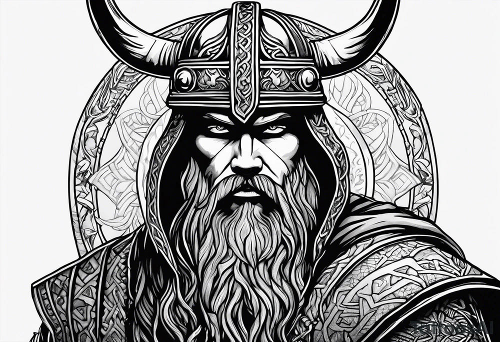 Hooded viking in the land of the dead riding on a raindeer with no face tattoo idea