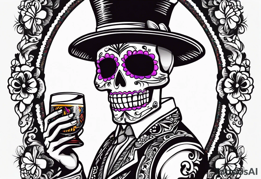 Mexico day of dead  man standing
 skeleton drink 4x6 cm cute tattoo idea