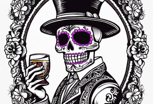 Mexico day of dead  man standing
 skeleton drink 4x6 cm cute tattoo idea