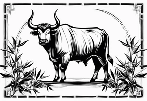 ox with bamboo surronded by bamboo representing vietnam tattoo idea