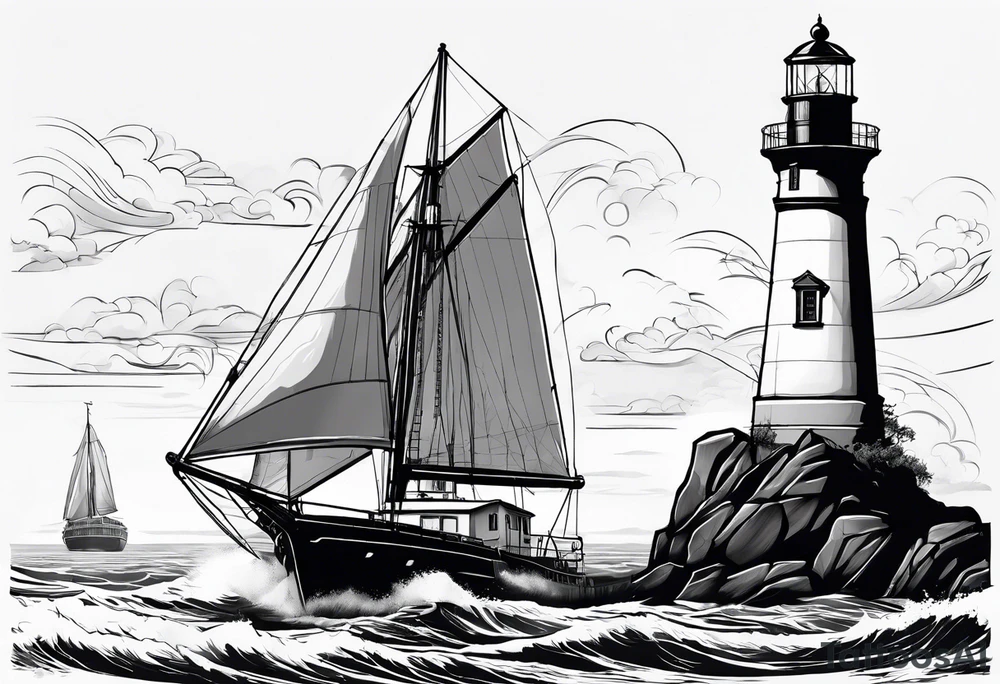 maritime lighthouse with 2 large sails attached. tattoo idea maritime lighthouse with 2 large sails attached. tattoo idea