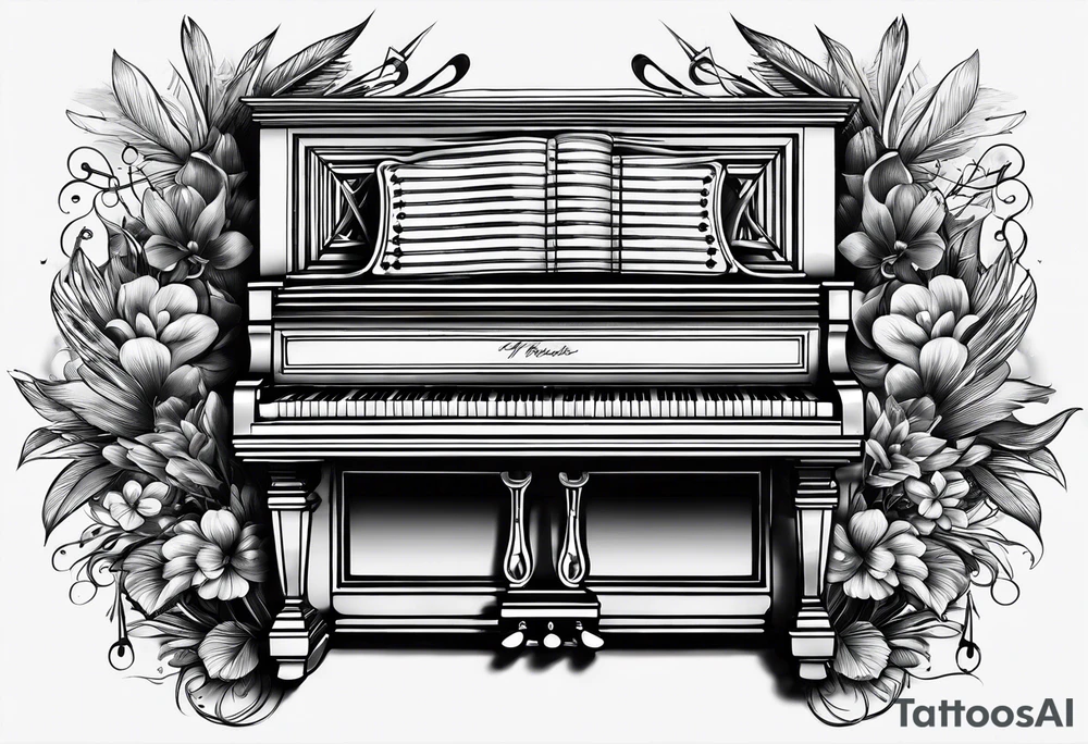 just the keys of a piano with drum sticks tattoo idea