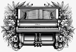 just the keys of a piano with drum sticks tattoo idea