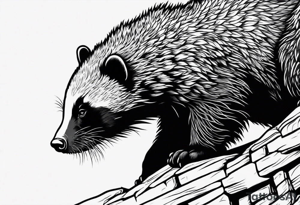 honey badger climbing up wall tattoo idea