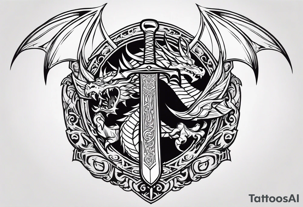 Valhalla sword shield dragon axe tattoo idea