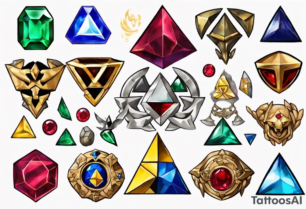 triforce with kokiri emerald, goron's ruby and zora's sapphire tattoo idea