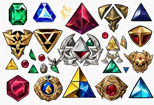 triforce with kokiri emerald, goron's ruby and zora's sapphire tattoo idea