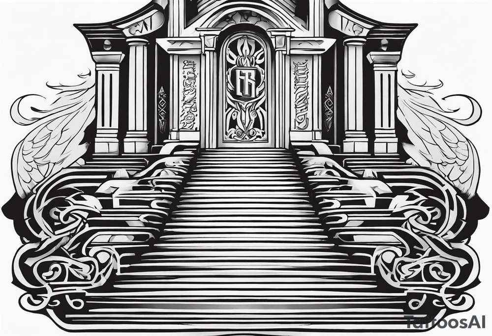 Valhalla sword shield stairs tattoo idea