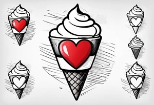 sketch chocolate chip ice cream cone with one red heart tattoo idea