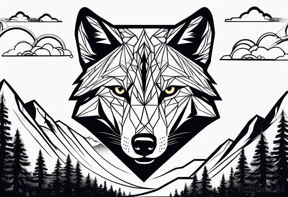 Mountains, wolf eyes underneath tattoo idea