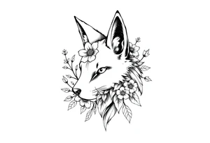 pCREATE A FURRY TATTOO DESIGN FURSONA ANTROPOMORPHIC IMAGE FOR ANTIFACIST LIBERAL WITH FLOWERS AND PLANTS GROWING FROM THE FURSONA tattoo idea