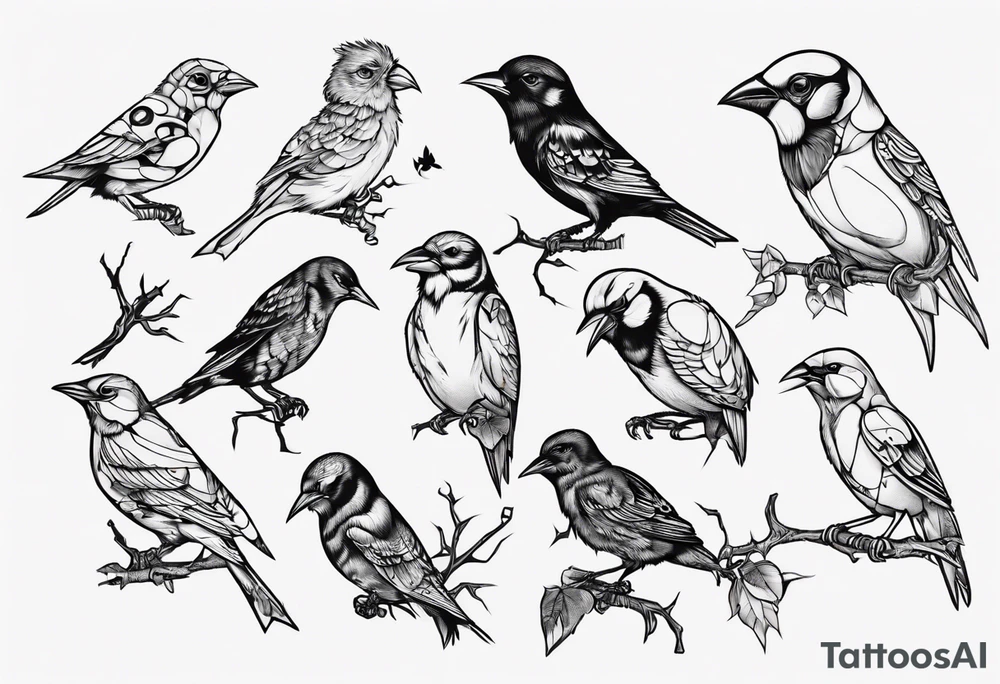A broken beak songbird shackled to a middle finger tattoo idea
