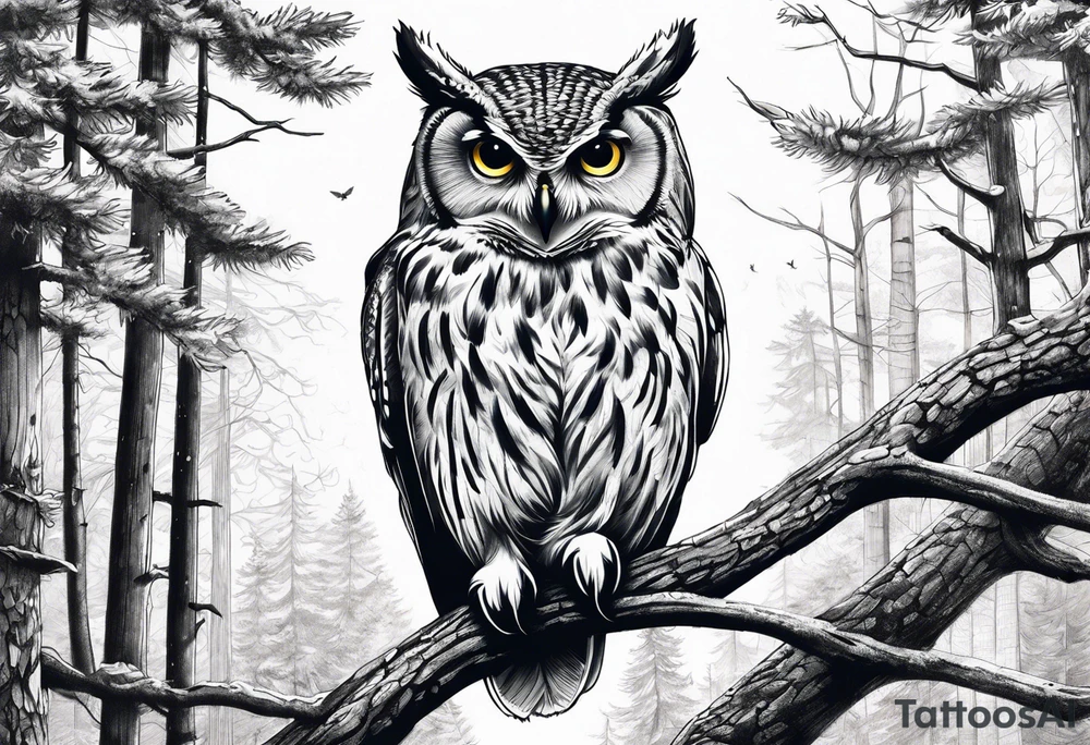 owl forest tattoo idea