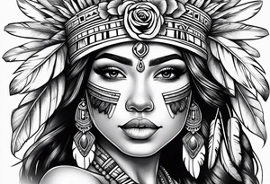 Aztec princess with roses and feathers tattoo idea