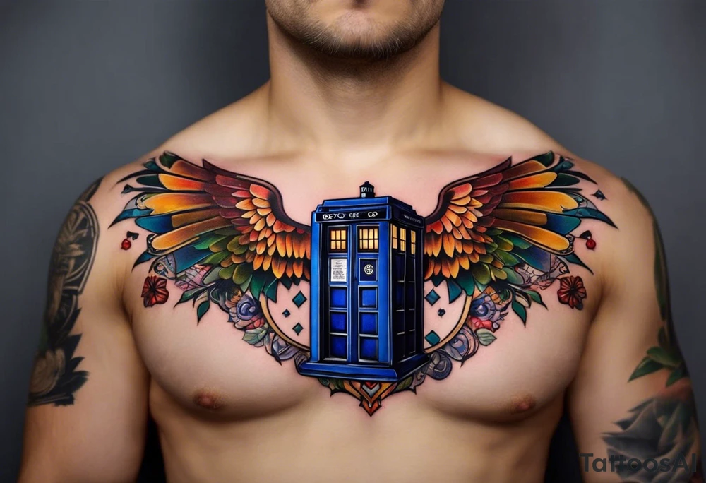 Quiero el diseño de un tatuaje a color para hombre que cubra el pectoral izquierdo, el hombro, el brazo y el antebrazo, debe ser estilo biomecanico, que incluya alusiones a ciencia ficción de doctor who, de Robert Heinlein y dee Isaac Asimov, que represente el dolor de la vida humana y también el futuro de la tecnología, debe tener el nombre de Itzel en el centro del hombro conectado a un corazón en el pecho tattoo idea