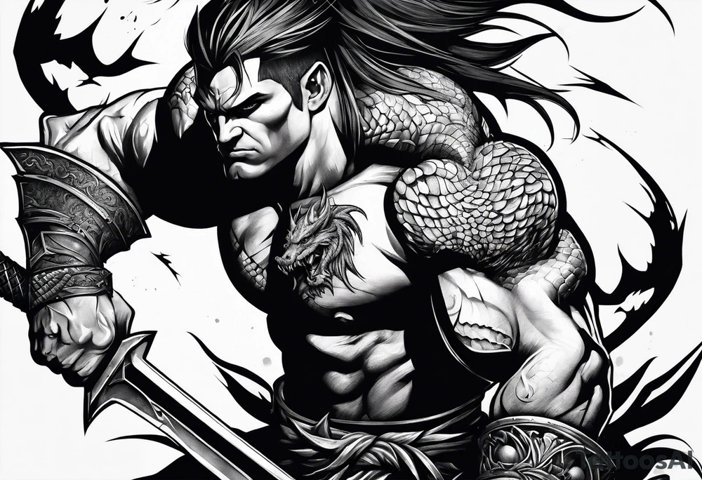 barbarian fighting against dragon tattoo idea