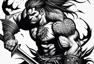 barbarian fighting against dragon tattoo idea