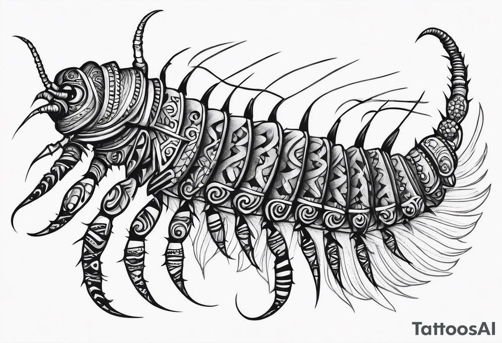 Long many legs tribal centipede tattoo idea