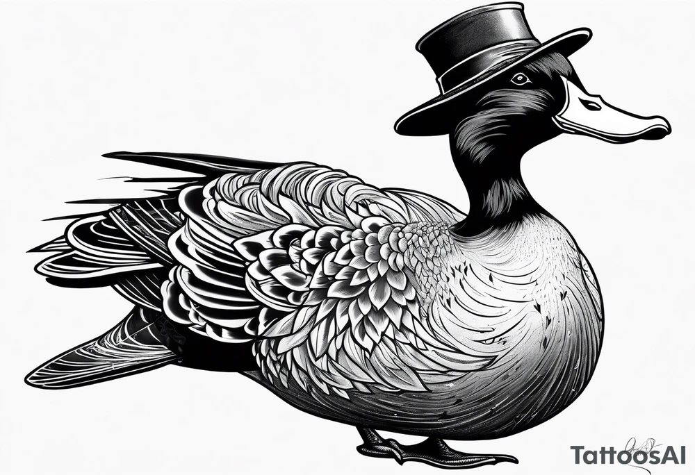 Dabbling Duck dressed like a wizard casting a spell with his wand tattoo idea