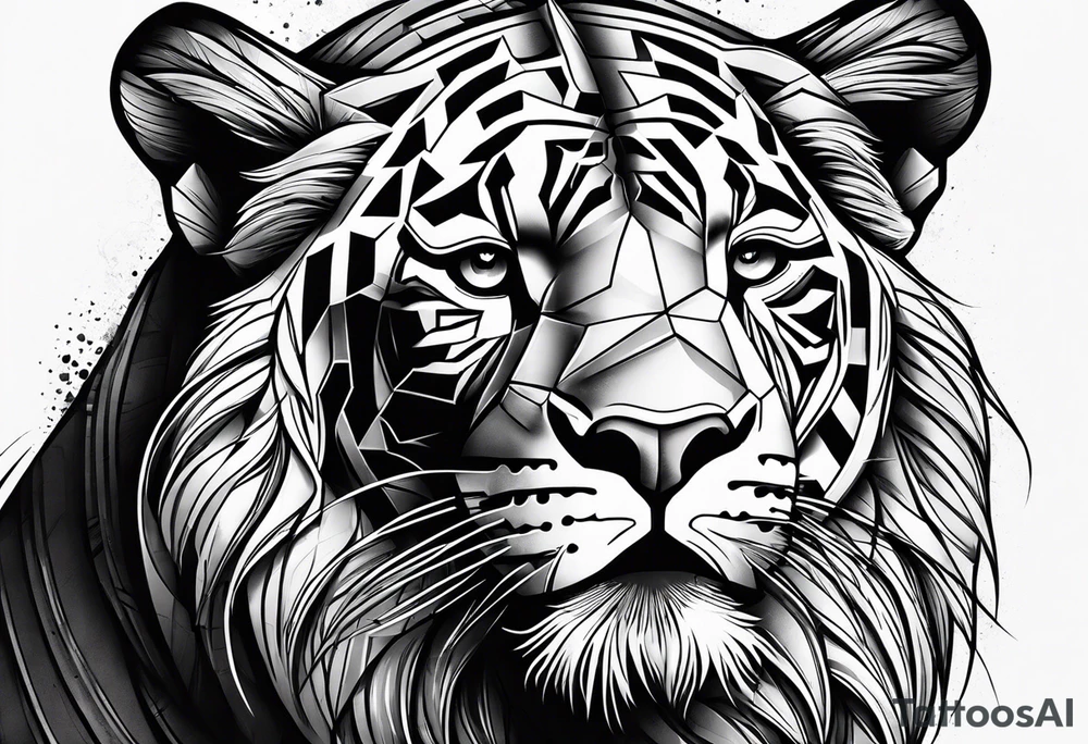 leão poderoso com relógio e bússola no fundo tattoo idea