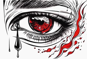 Bleeding tear flows to down from red eye Man sleeve tattoo design tattoo idea