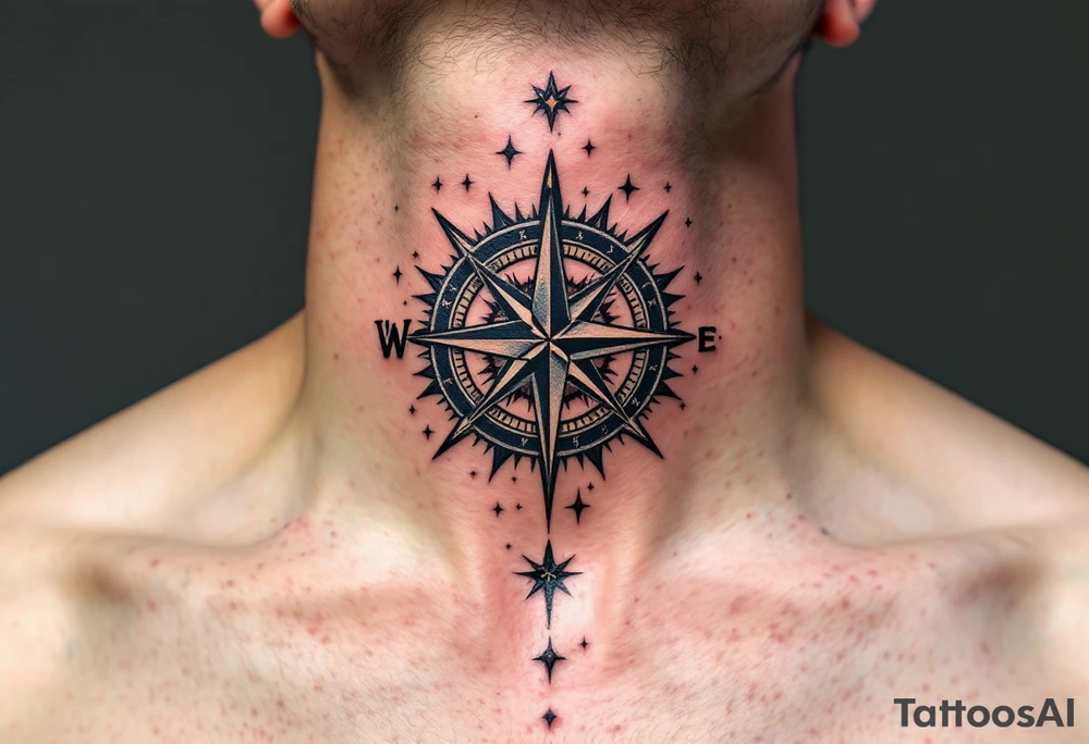 A classic black family tattoo beneath a compass rose with deep navy and silver accents. tattoo idea