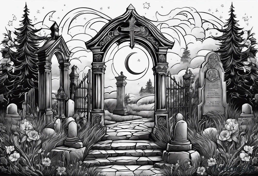 graveyard with moon tattoo idea