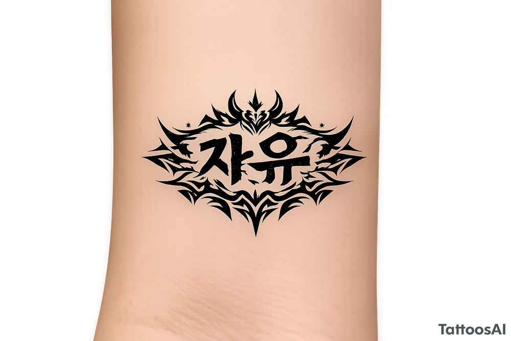 free written in korean with kpop demon hunters patterns, have it evoke the styling of korean writing and incorporate golden joinery tattoo idea