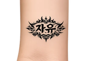 free written in korean with kpop demon hunters patterns, have it evoke the styling of korean writing and incorporate golden joinery tattoo idea