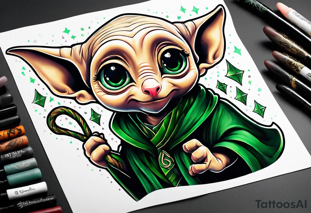 Slytherin dobby Harry Potter theme tattoo idea