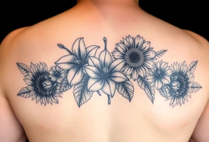 Vintage star gazer lillies wild roses and sunflowers tattoo idea