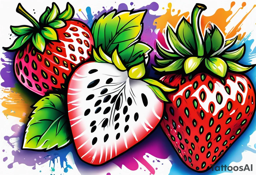 Graffiti Rainbow Strawberry tattoo idea