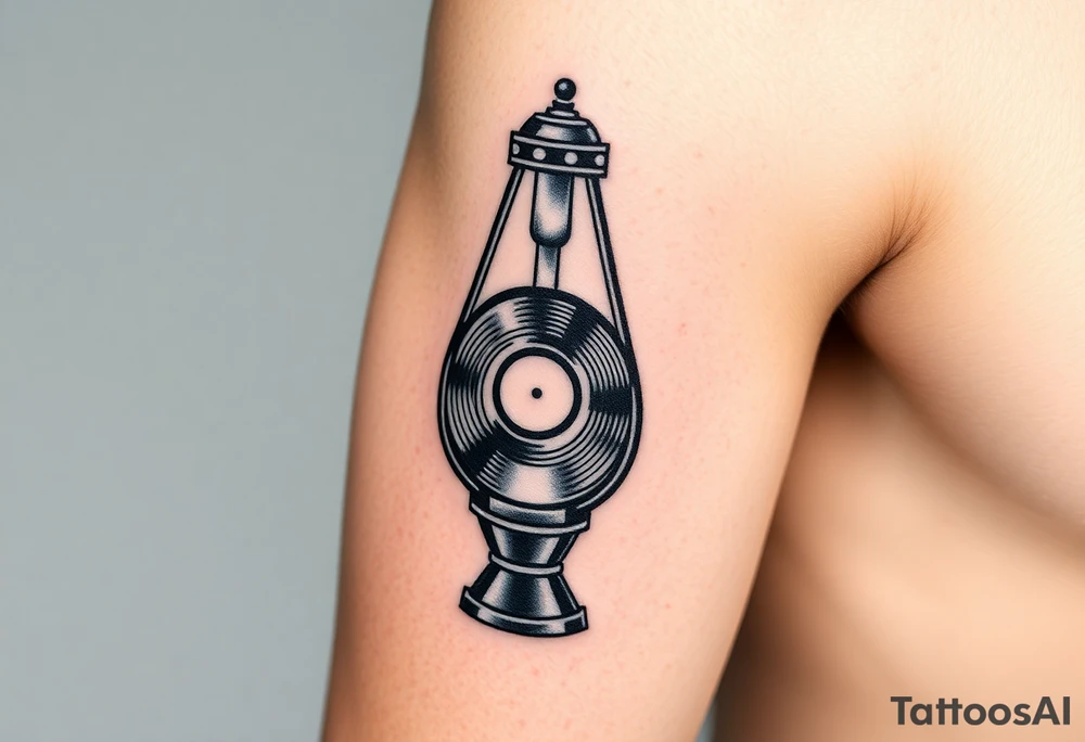 lava lamp with a disco ball and vinyl record inside of it tattoo idea