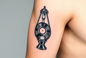 lava lamp with a disco ball and vinyl record inside of it tattoo idea