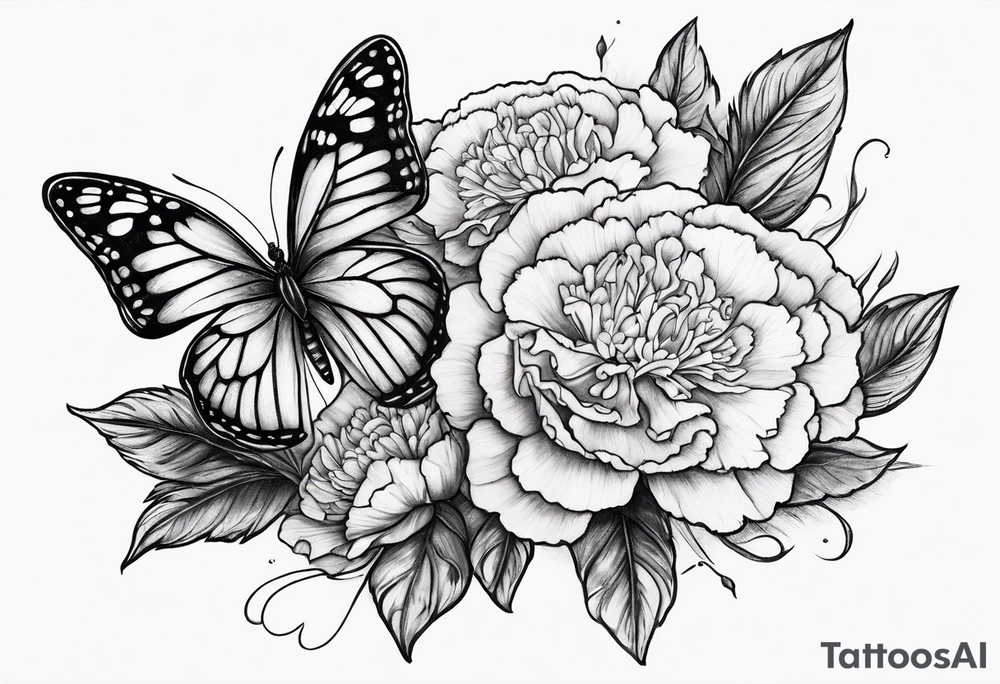 carnations blue butterfly moon tattoo idea