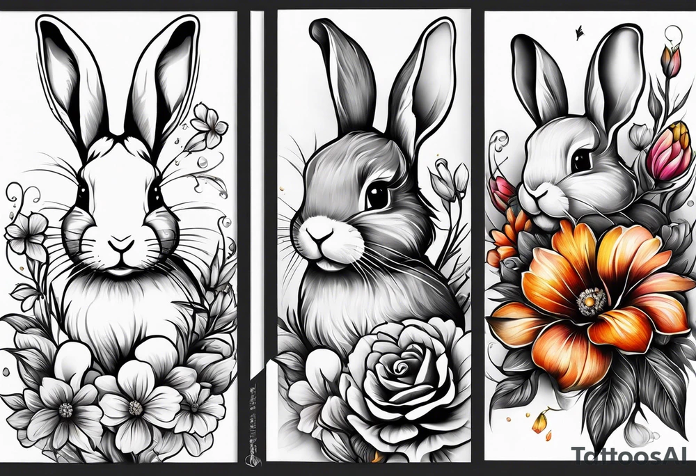 Rabbit and flowers, spine tattoo cover up long tattoo tattoo idea