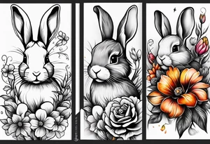 Rabbit and flowers, spine tattoo cover up long tattoo tattoo idea
