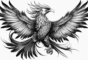 asian elegant long feathered phoenix
 in flight tattoo idea