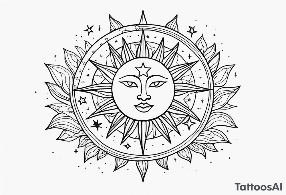 Sun and moon and stars tattoo idea