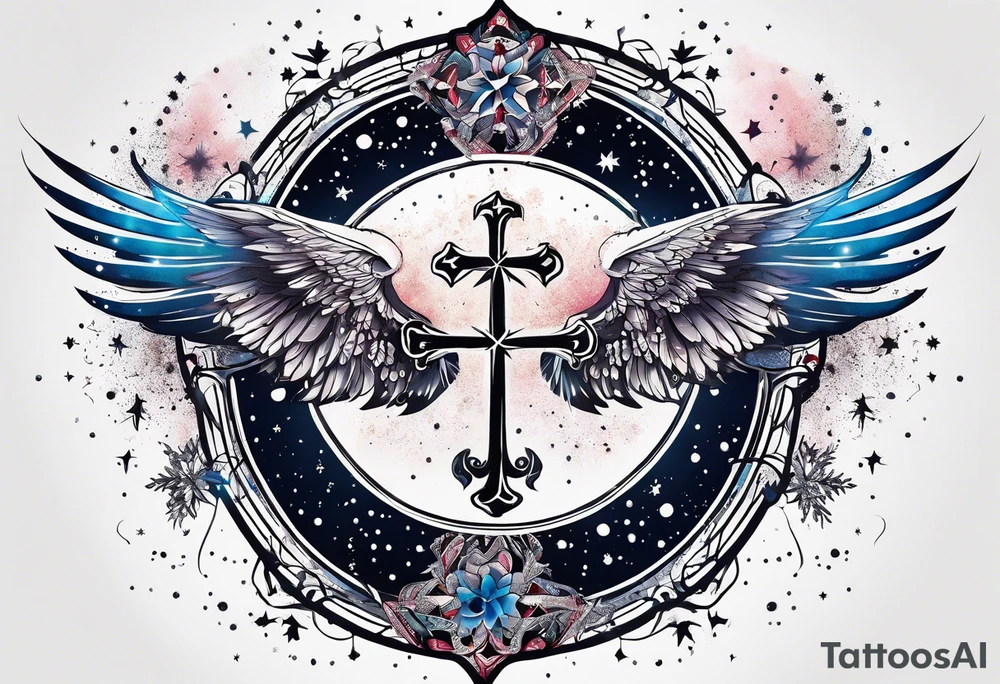 Constellation, wing , snow , cross tattoo idea