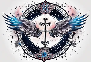 Constellation, wing , snow , cross tattoo idea
